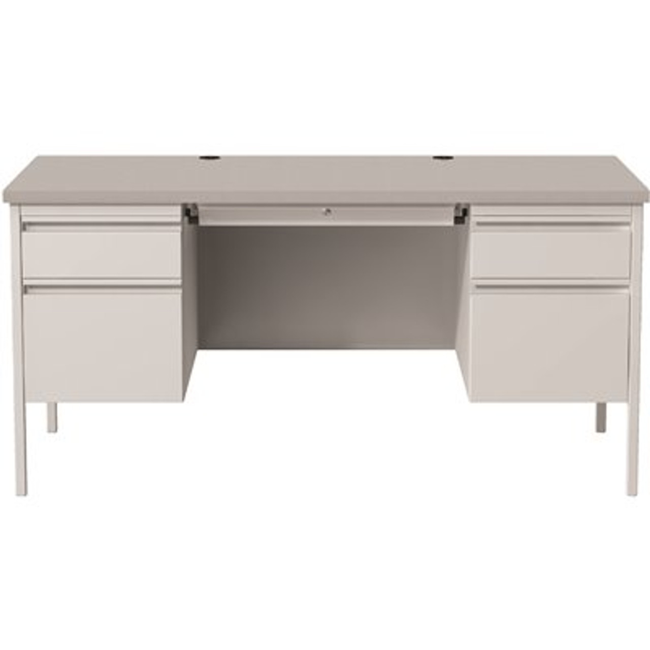 Hirsh Commercial 60 In. W X 30 In. D Rectangular Shape Black/Mahogany 5-Drawer Executive Desk With Double Pedestal Light Gray