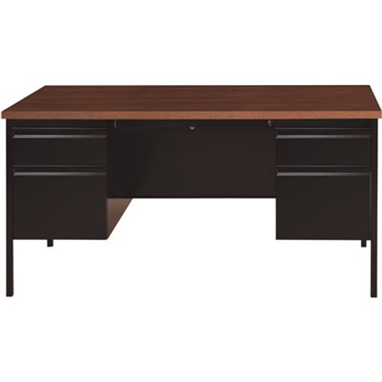 Hirsh Commercial 60 In. W X 30 In. D Rectangular Shape Black / Mahogany 5-Drawer Executive Desk With Double Pedestal