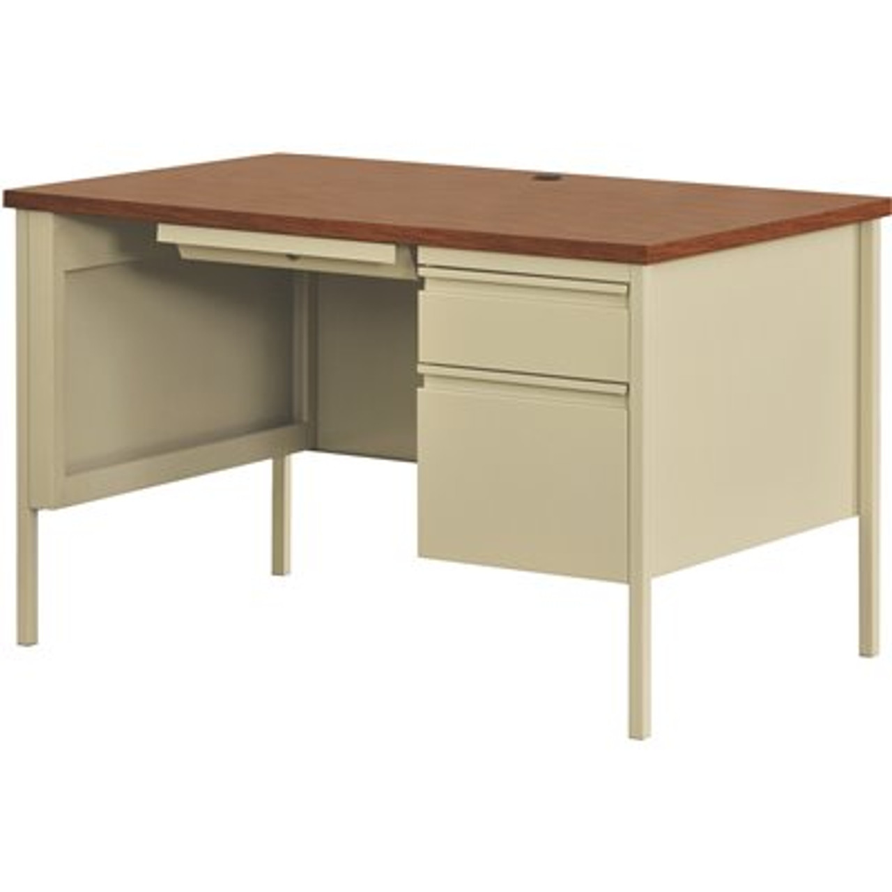 Hirsh Commercial 48 In. W X 30 In. D Rectangular Shape Putty/Oak 3-Drawer Executive Desk With Right-Hand Single Pedestal File