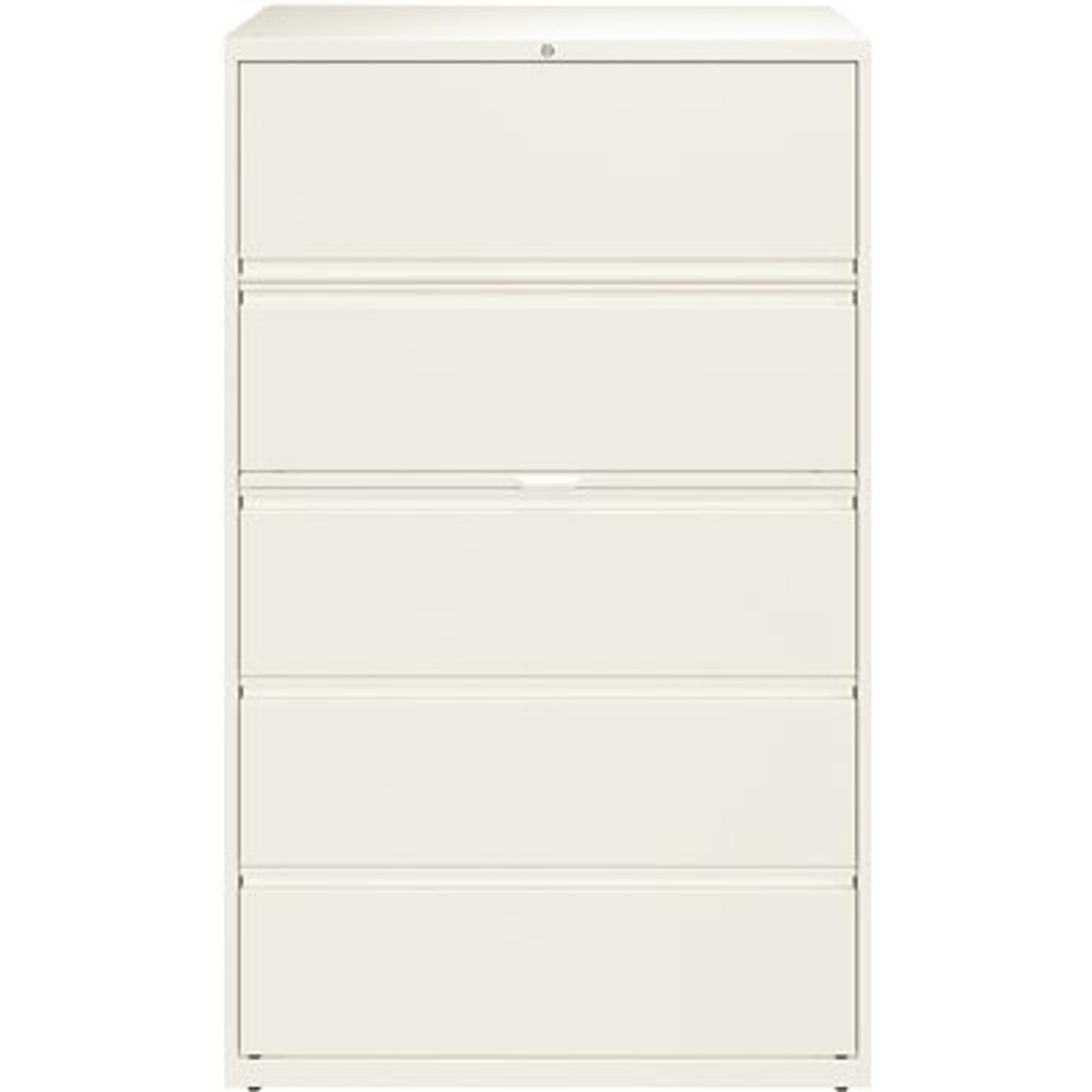 Hirsh Hl10000 White 42 In. Wide 5-Drawer Lateral File Cabinet With Posting Shelf And Roll-Out Binder Storage