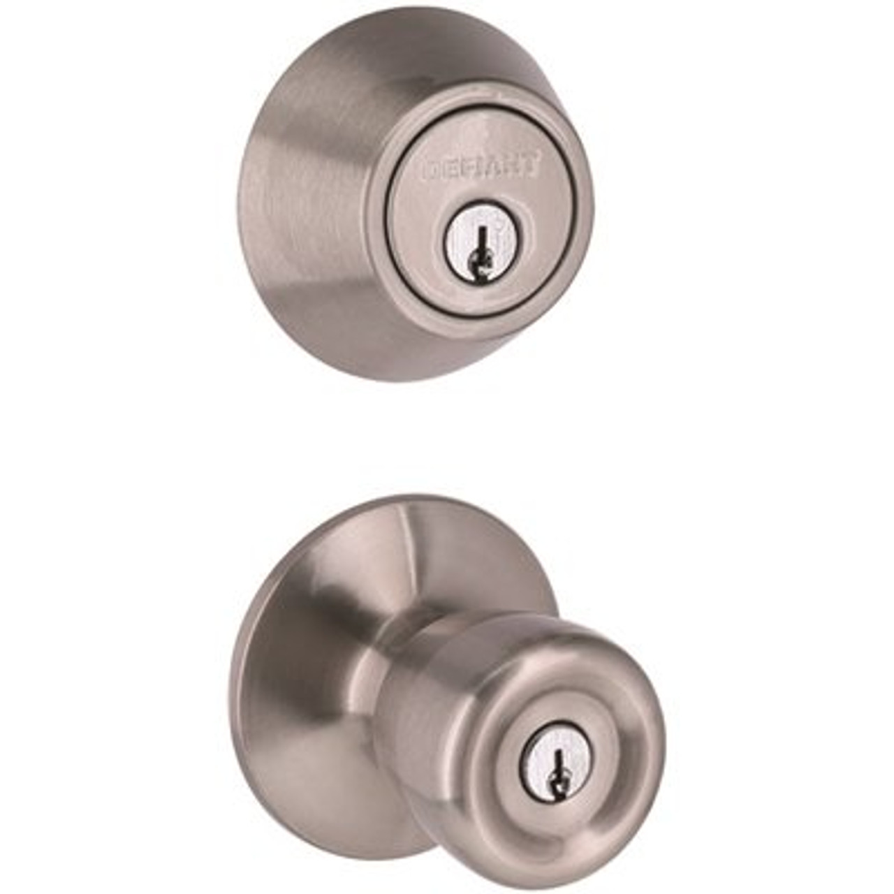 Waterbury Satin Nickel Keyed Entry Door Knob And Single Cylinder Deadbolt Combo Pack With Kw1 Keyway Keyed Differently