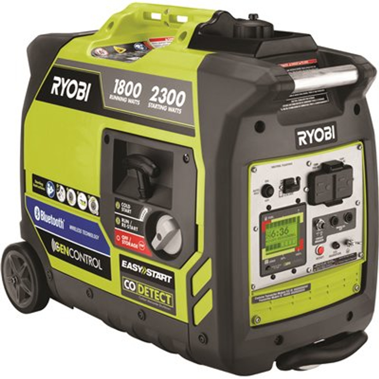 Ryobi 2,300-Watt Recoil Start Bluetooth Super Quiet Gasoline Powered Digital Inverter Generator With Co Shutdown Sensor