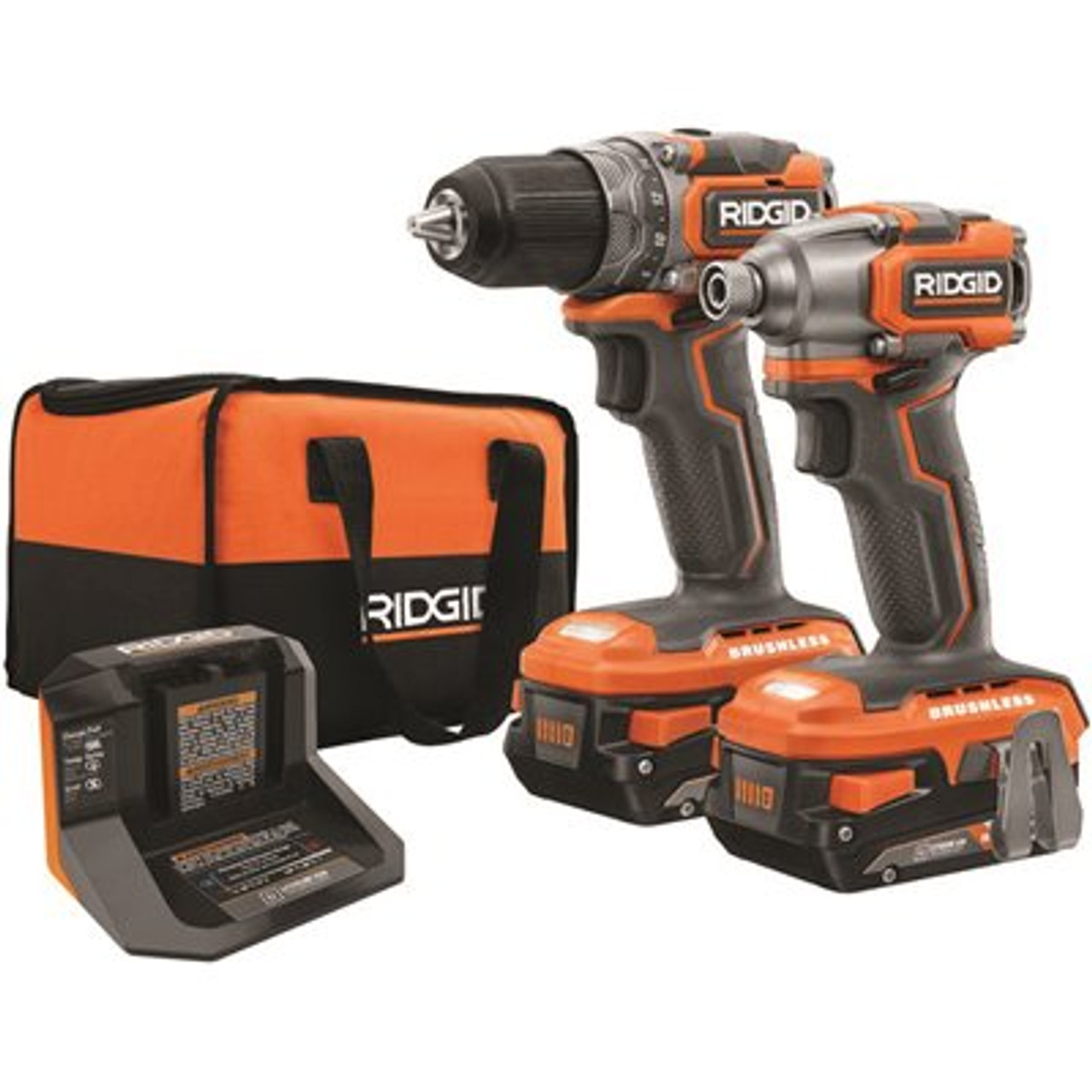 Ridgid 18V Brushless Subcompact Drill Driver And Impact Driver Combo Kit With (2) 2.0 Ah Batteries, Charger And Bag