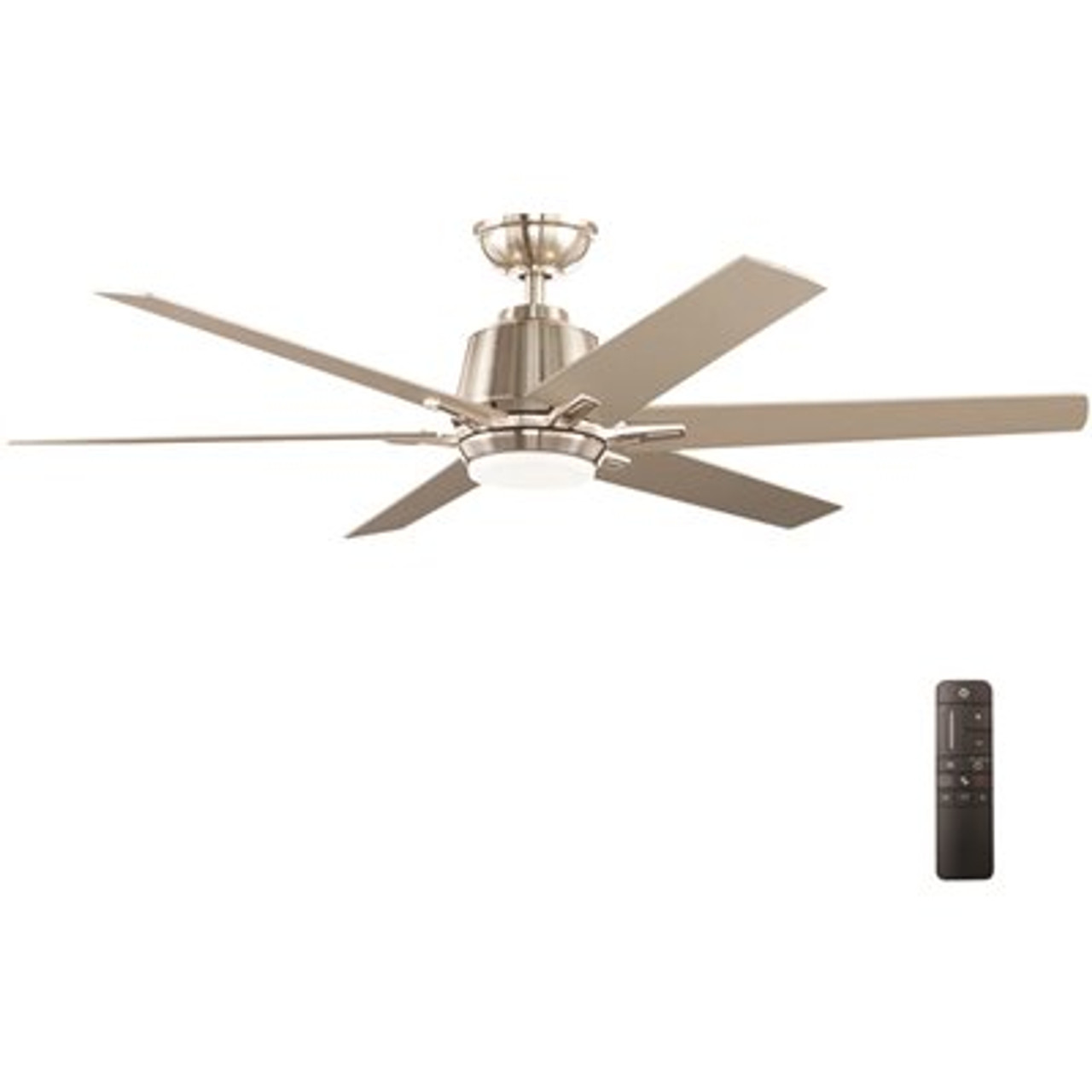 Home Decorators Collection Kensgrove 54 In. Integrated Led Brushed Nickel Ceiling Fan With Light And Remote Control