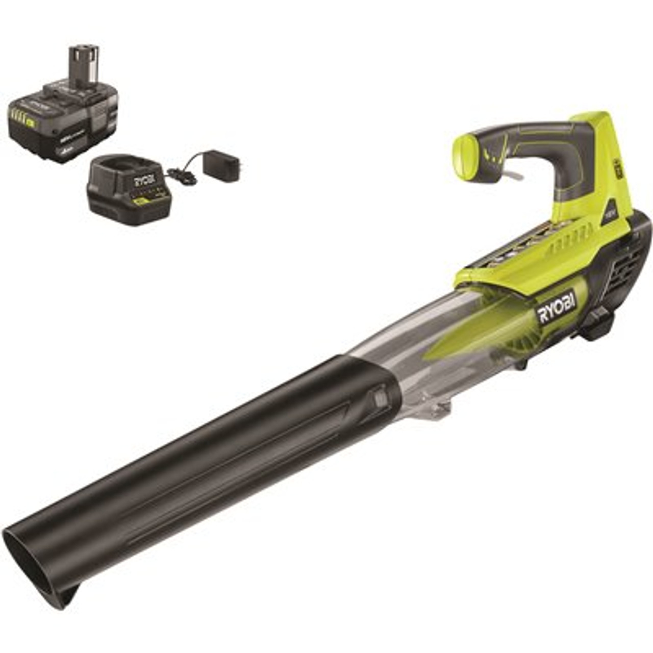 Ryobi One+ 18V 100 Mph 280 Cfm Cordless Battery Variable-Speed Jet Fan Leaf Blower With 4.0 Ah Battery And Charger