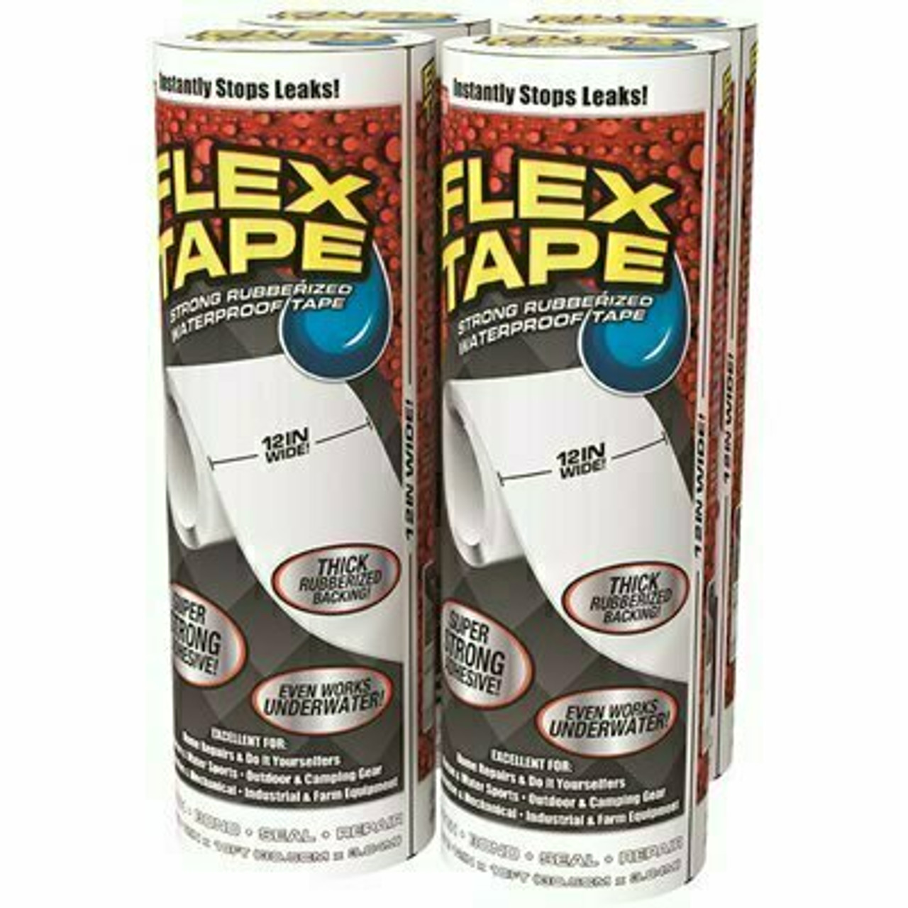 Flex Seal Family Of Products Flex Tape White 12 In. X 10 Ft. Strong Rubberized Waterproof Tape (4-Piece)