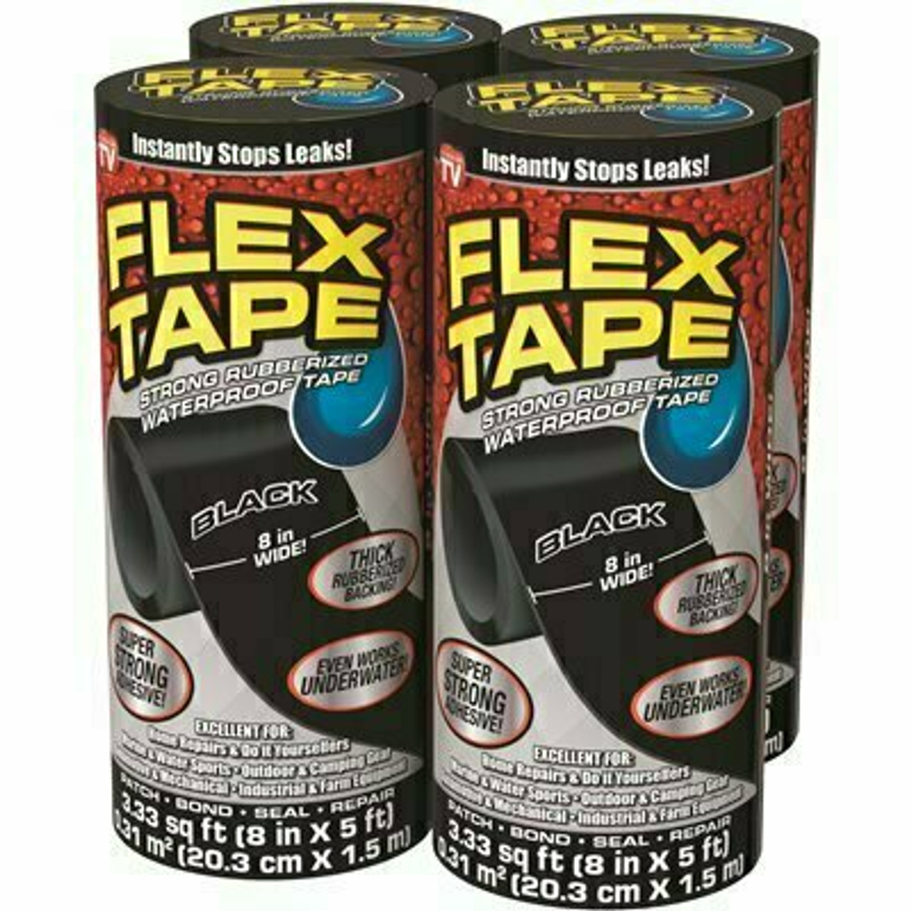 FLEX SEAL FAMILY OF PRODUCTS Flex Tape Black 8 in. x 5 ft. Strong Rubberized Waterproof Tape (4-Pack)