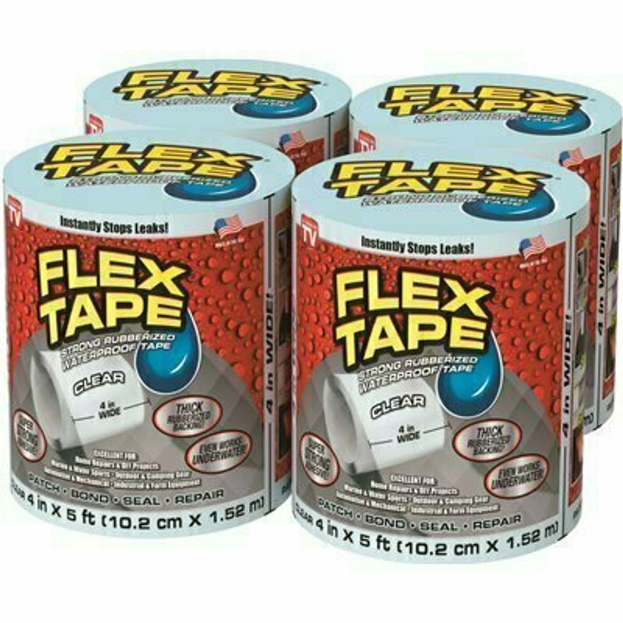 Flex Seal Family Of Products Flex Tape Clear 4 In. X 5 Ft. Strong Rubberized Waterproof Tape (4-Piece)