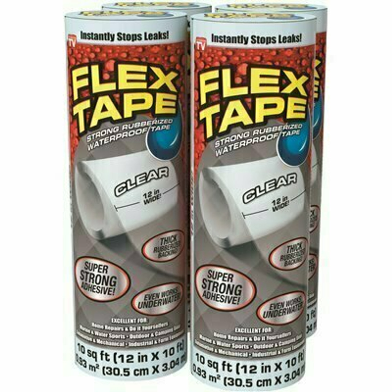 Flex Seal Family Of Products Flex Tape Clear 12 In. X 10 Ft. Strong Rubberized Waterproof Tape (4-Piece)