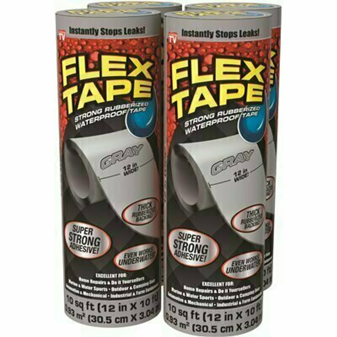 Flex Seal Family Of Products Flex Tape Gray 12 In. X 10 Ft. Strong Rubberized Waterproof Tape (4-Piece)