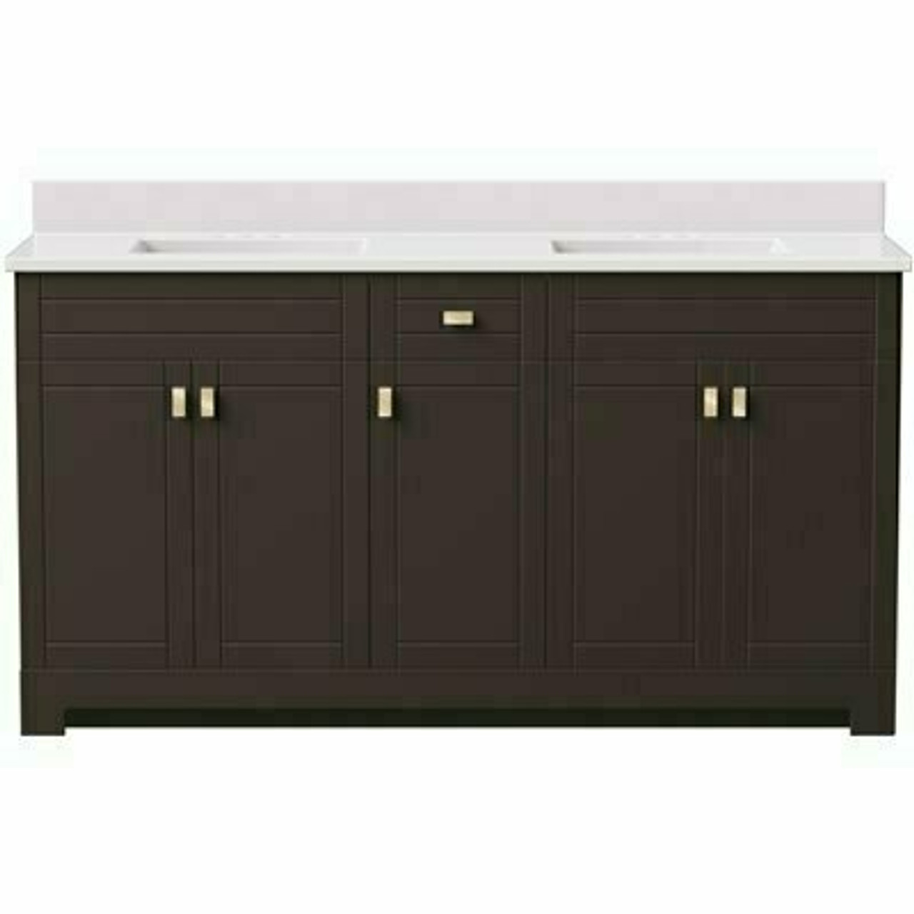 Canberra 61 In. W X 19 In. D Bath Vanity In Dark Chestnut With Cultured Marble Vanity Top In White With White Basins