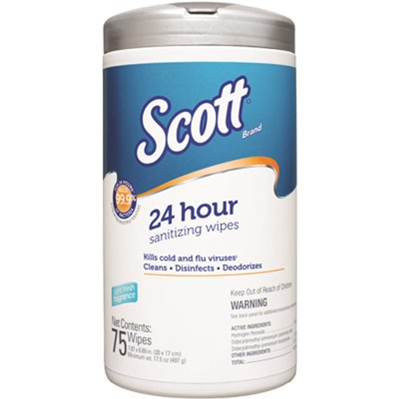 Scott 24-Hour Sanitizing Wipes (41526), Canister, White, 75 Wipes/Canister, 6 Canisters/Case, 450 Wipes/Case