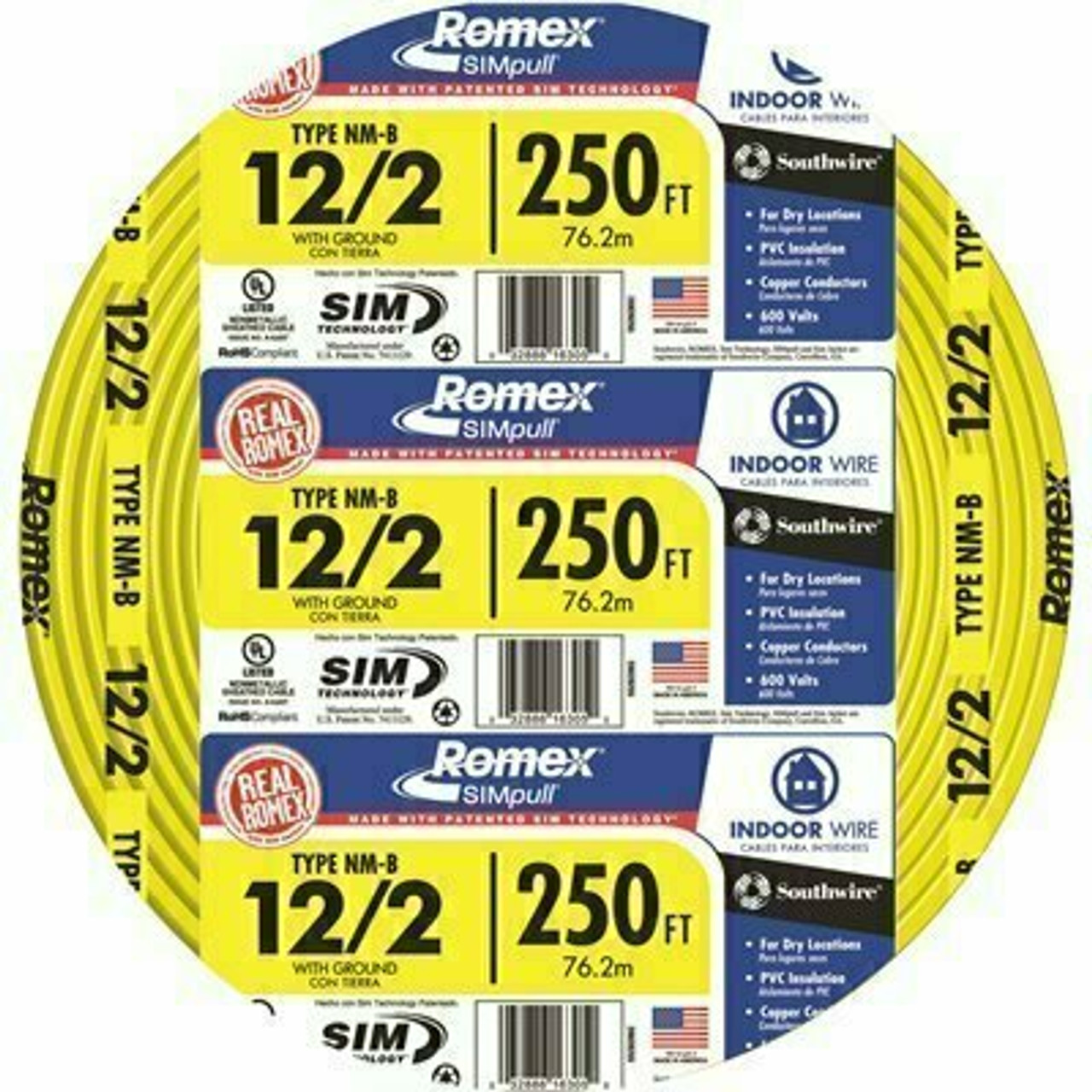 Southwire 250 Ft. 12/2 Solid Romex Simpull Cu Nm-B W/G Wire - 202019375