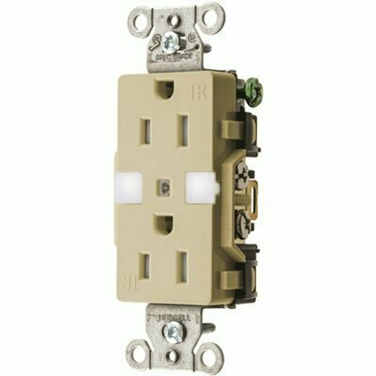 Hubbell Wiring Commercial 15 Amp Tamper Resistant Decorator Nightlight Duplex Outlet, Ivory