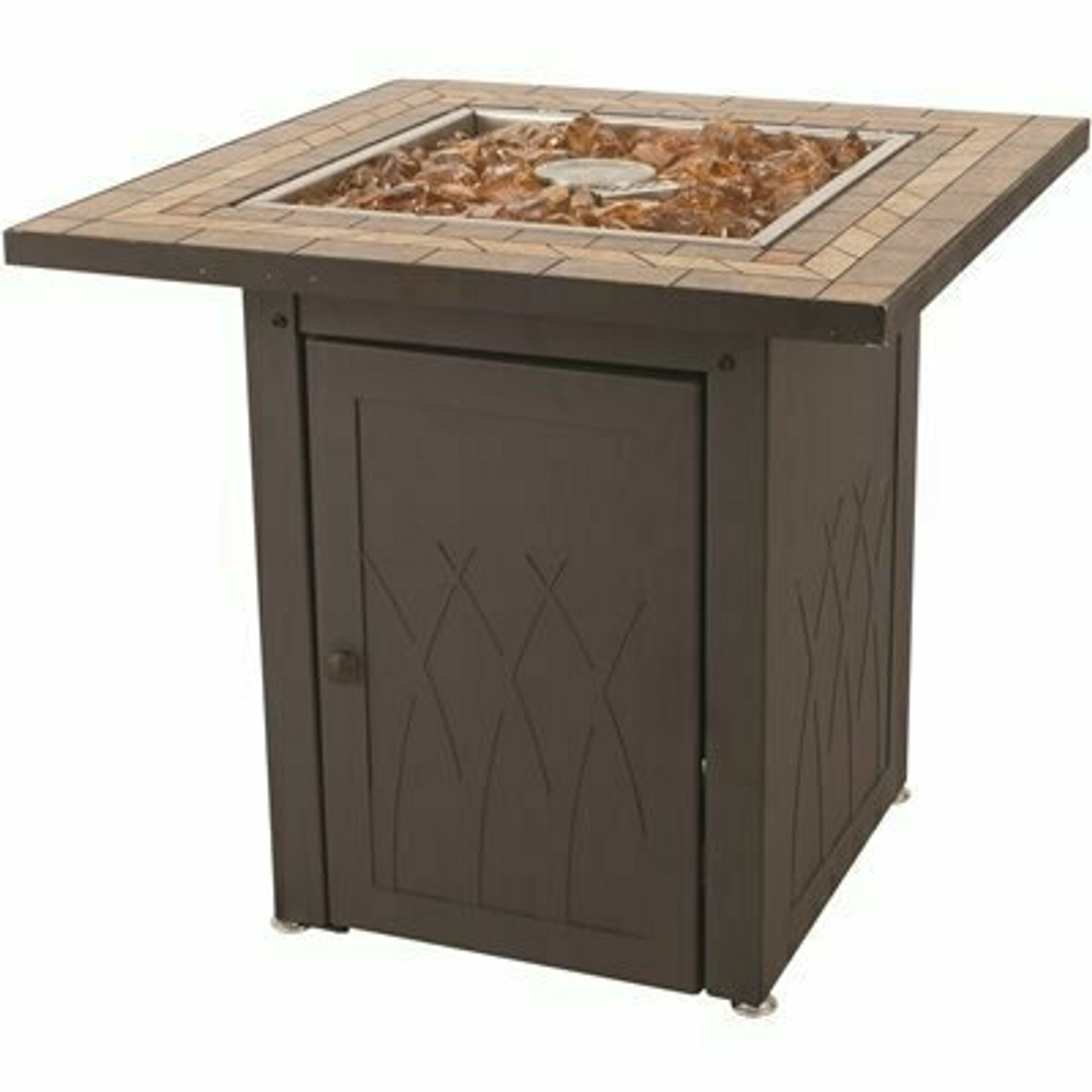 Pleasant Hearth Atlantis 28 In. X 26 In. Square Steel Propane Gas Fire Pit Table In Black With Glass Fire Rocks