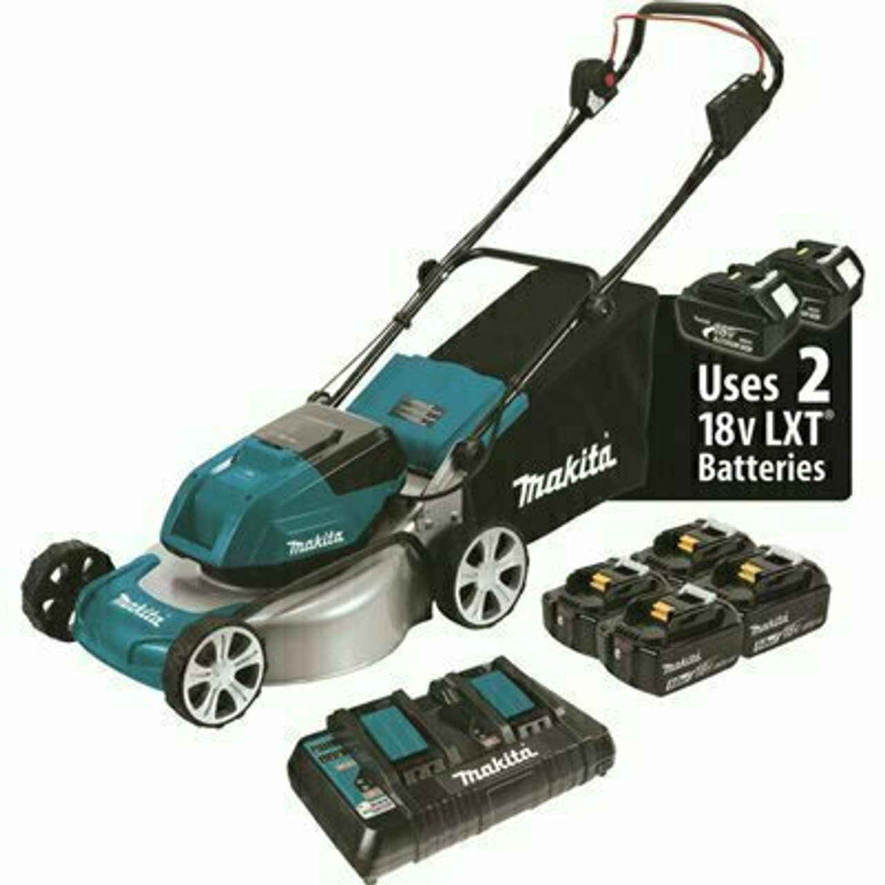 Makita 18 In. 18-Volt X2 36-Volt 5.0Ah Lxt Lithium-Ion Cordless Steel Deck Walk Behind Push Lawn Mower Kit With 4 Batteries