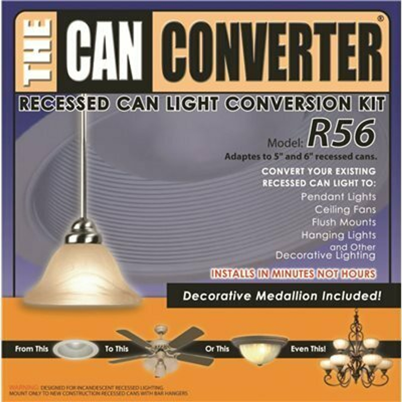 Jsb Enterprises The Can Converter Recessed Can Conversion Kit With Standard White Medallion, 5 In. & 6 In.
