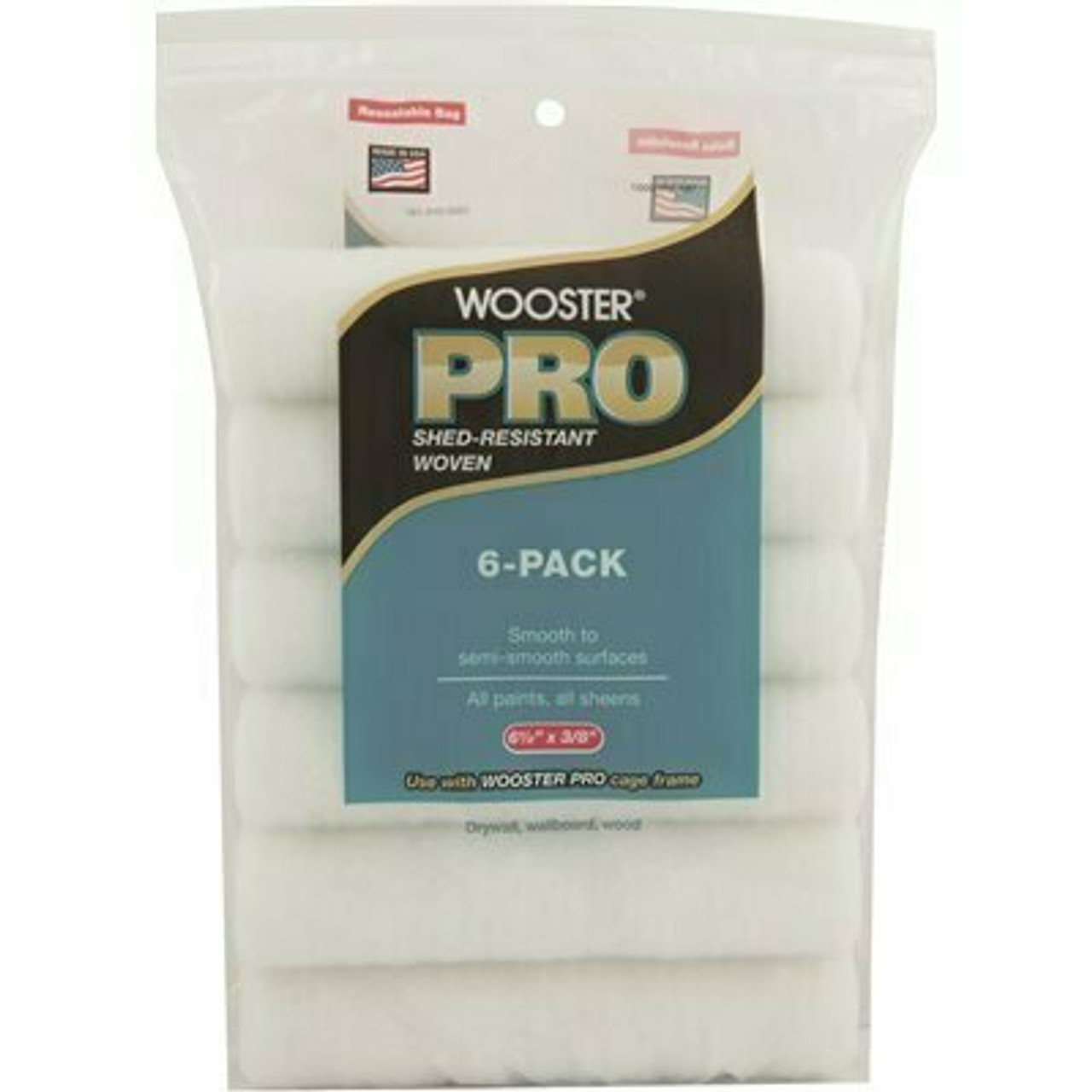 Wooster 6-1/2 In. X 3/8 In. High-Density Woven Cage Frame Roller (6-Pack)