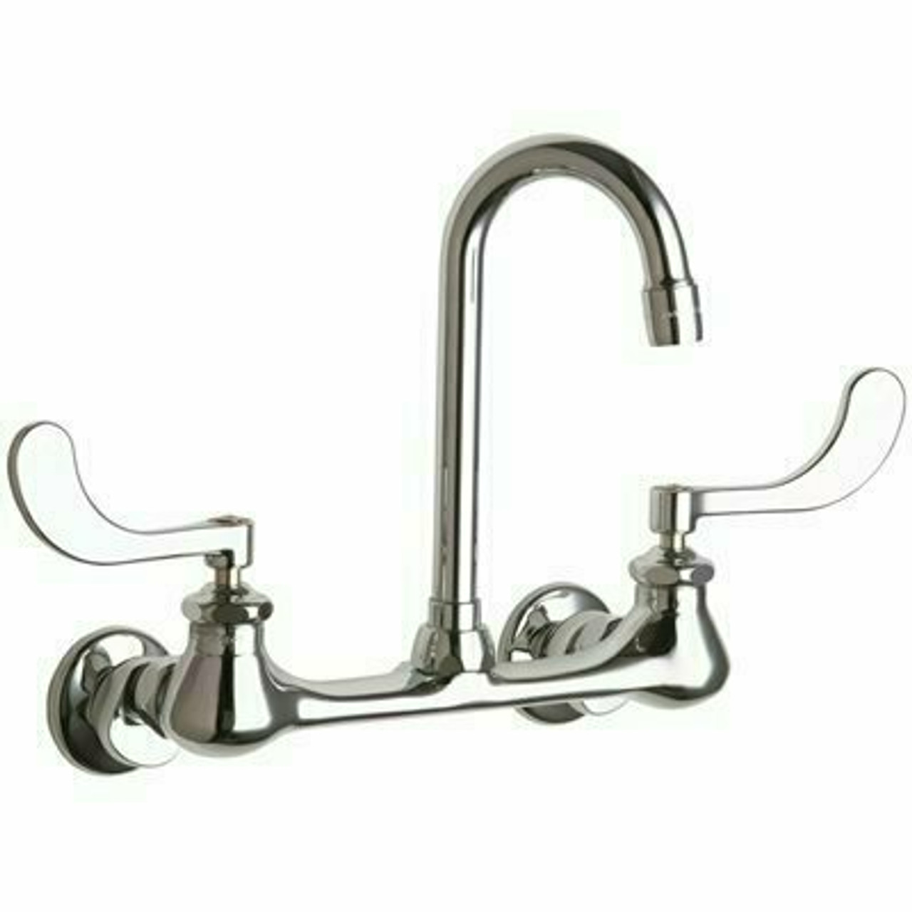 Chicago Faucets Wall-Mounted Hospital Sink Faucet, 5.25-Inch Gooseneck Spout, Wristblade Handles, 2.2 Gpm Aerator