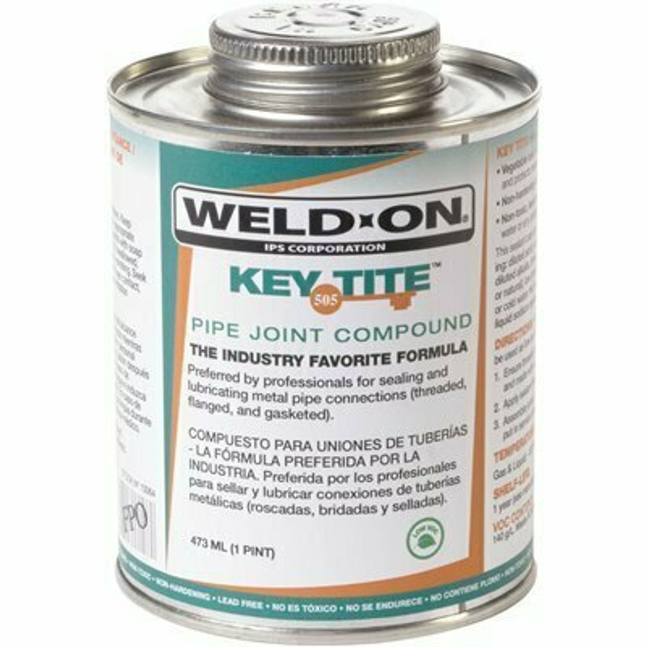 Ips Corporation Weld-On 505 Key Tite Metal Pipe Thread Sealant, Green, Low Voc, 1/2 Pint (8 Fl. Oz.)