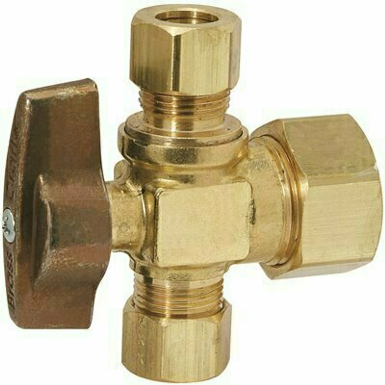 1/2 In. Nominal Compression Inlet X 3/8 In. O.D. Compression X 3/8 In. O.D. Compression Dual Outlet 1/4 Turn Ball Valve