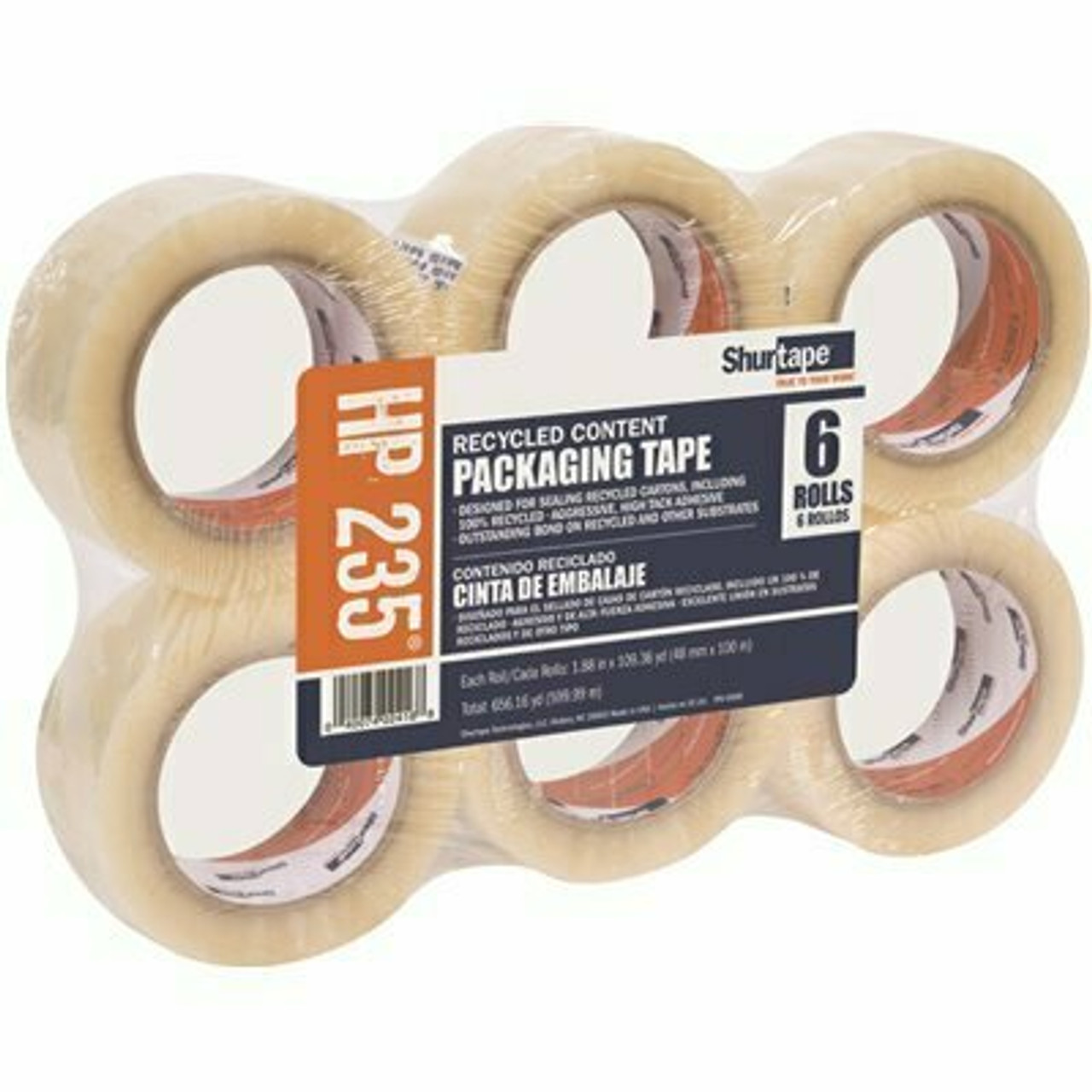 Shurtape Hp 235 Hot Melt Packaging Tape For Recycled Cartons, Clear, 2 Mils, 48 Mm X 100 M [6-Pack]