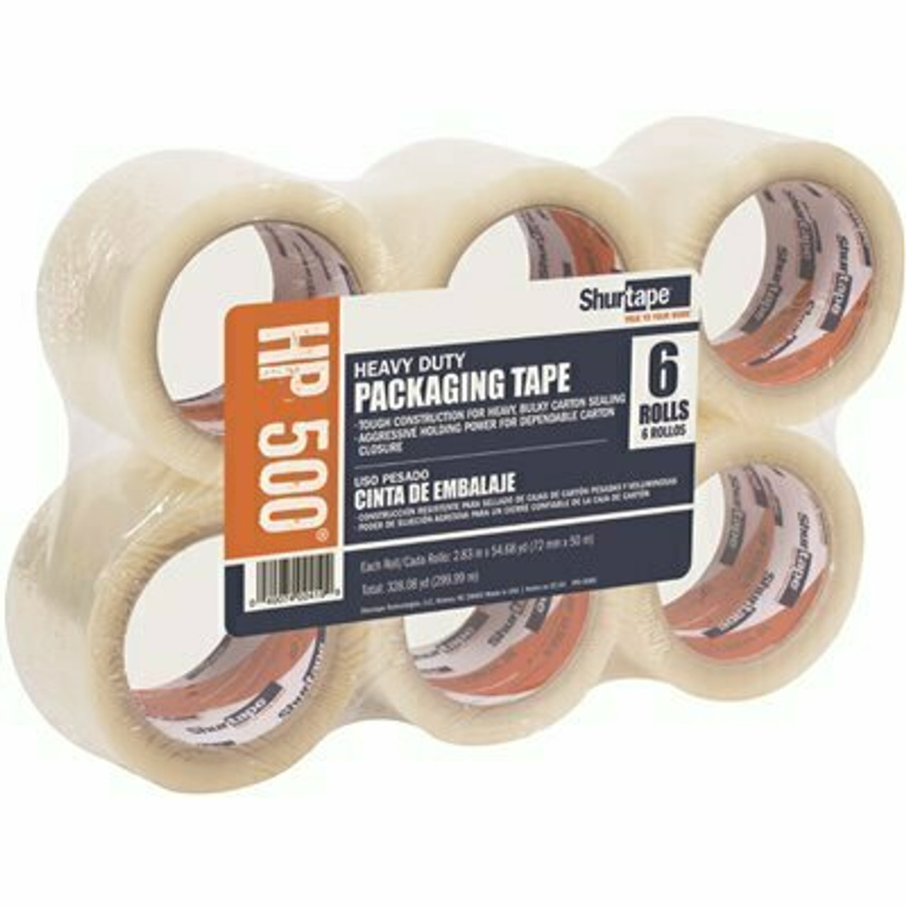 Shurtape Hp 500 Hot Melt Packaging Tape, Clear, 3 Mils, 72 Mm X 50 M (2.83 In. X 54 Yds.) [6-Pack]