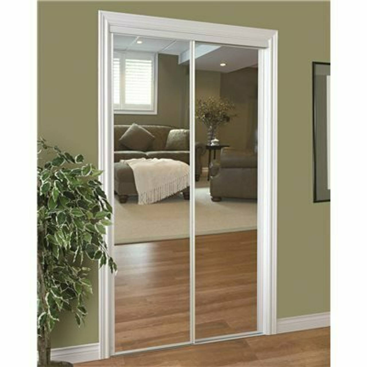 Home Decor Innovations 230 Series Framed Mirror Bypass Door, White, 60X96 In.
