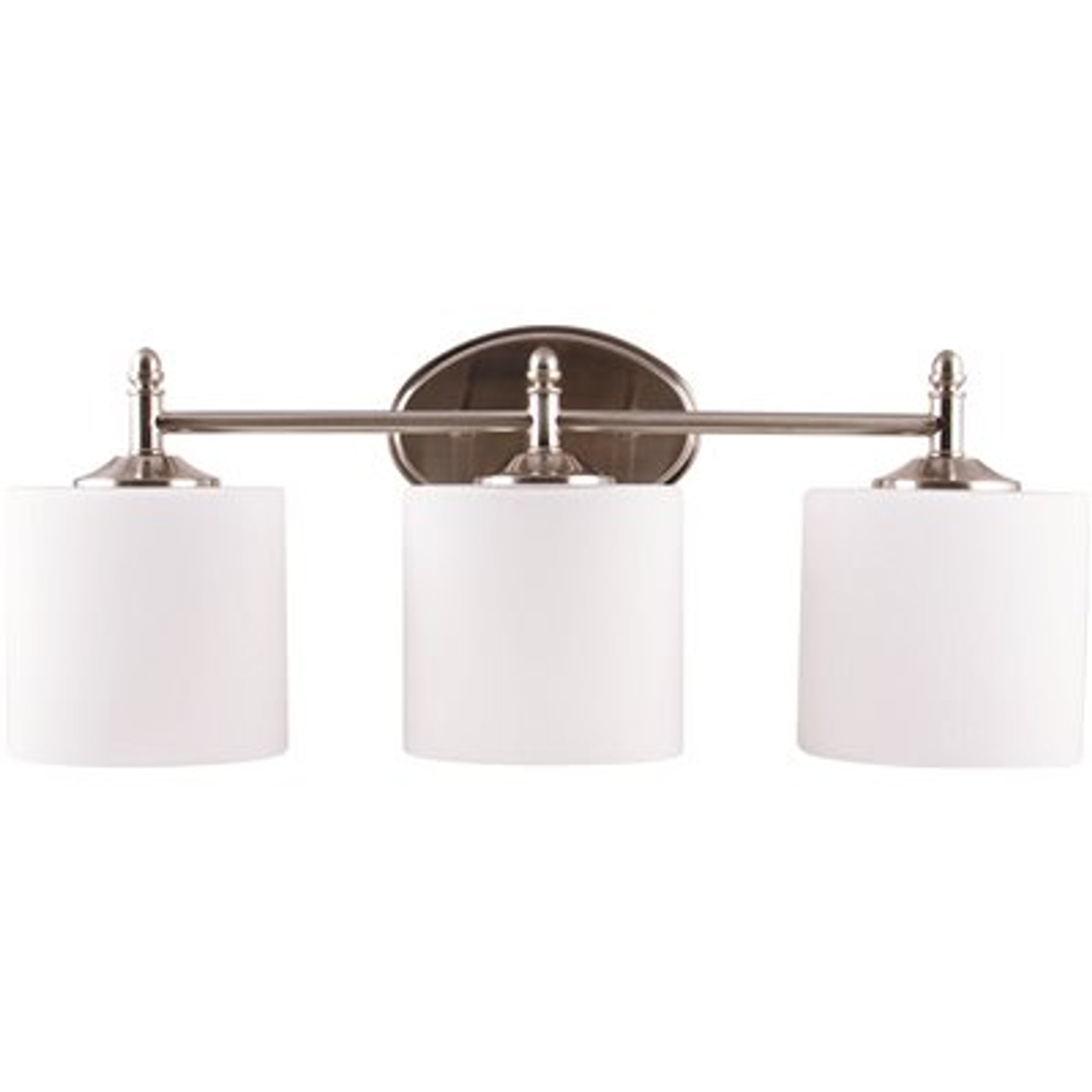 14 In. 3 Light Bright Satin Nickel Vanity Light With Opal Glass Shade