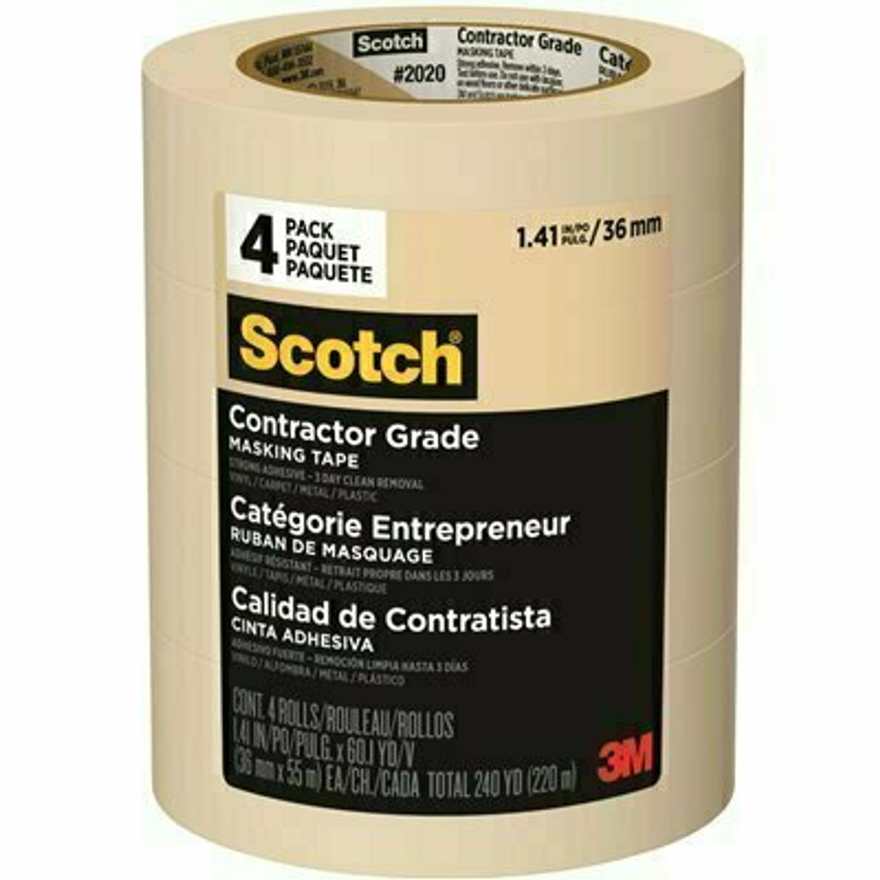 3M Scotch 1.41 In. X 60.1 Yds. Contractor Grade Masking Tape (4-Pack)