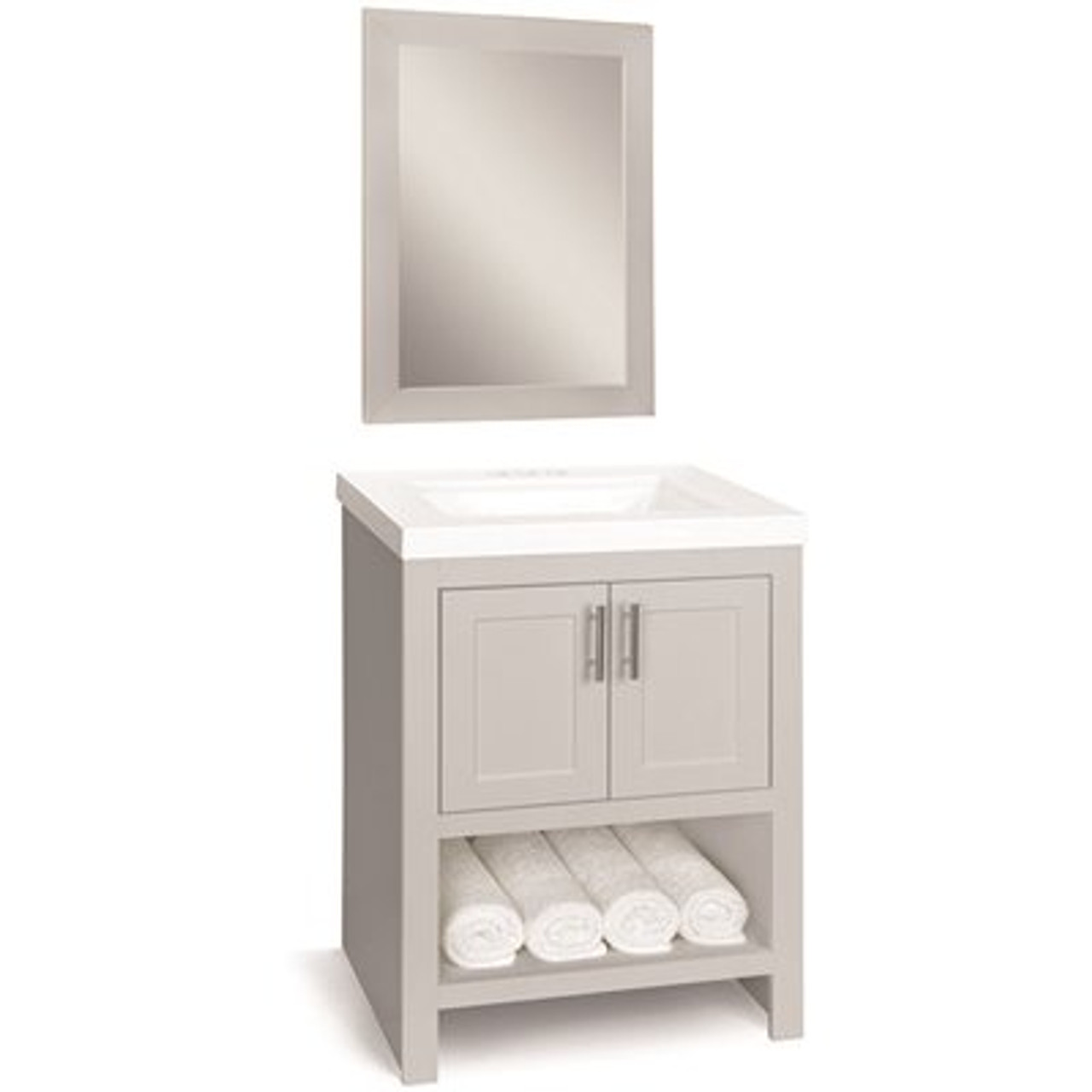 Glacier Bay Spa 24.5 In. W Bath Vanity In Dove Gray With Cultured Marble Vanity Top In White With White Basin And Mirror