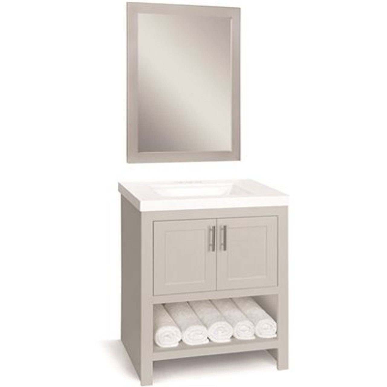 Glacier Bay Spa 30.5 In. W Bath Vanity In Dove Gray With Cultured Marble Vanity Top In White With White Basin And Mirror