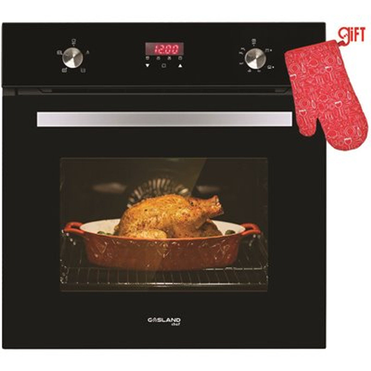 GASLAND Chef 24 in. Built-In Single Natural Gas Wall Oven with Rotisserie Mechanical Knobs Control in Black Glass