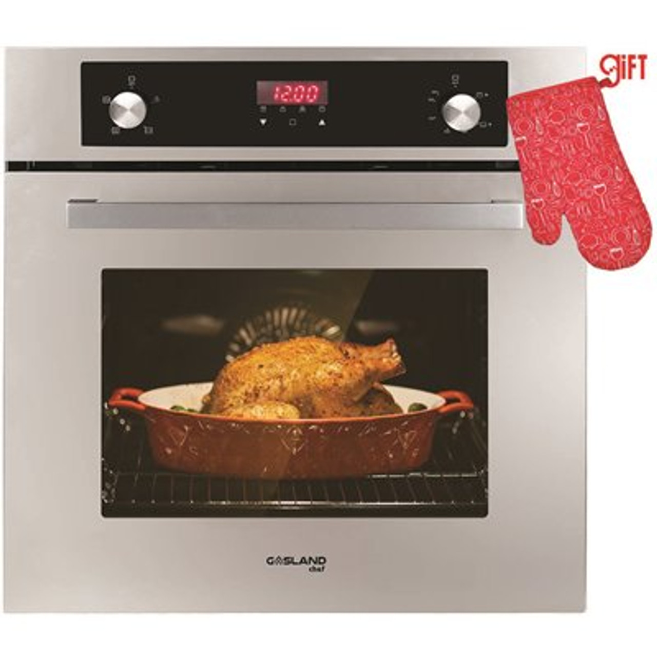 GASLAND Chef 24 in. Built-In Single Propane Gas Wall Oven with Rotisserie, Digital Display in Stainless Steel