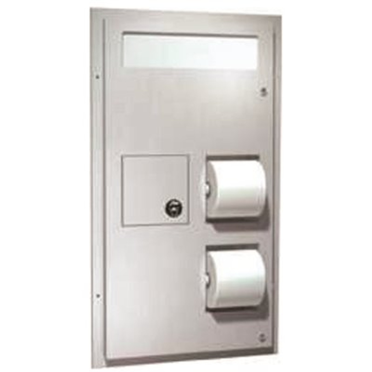 Recessed Toilet Seat Cover Dispenser and Toilet Tissue Dispensers with Napkin Disposal