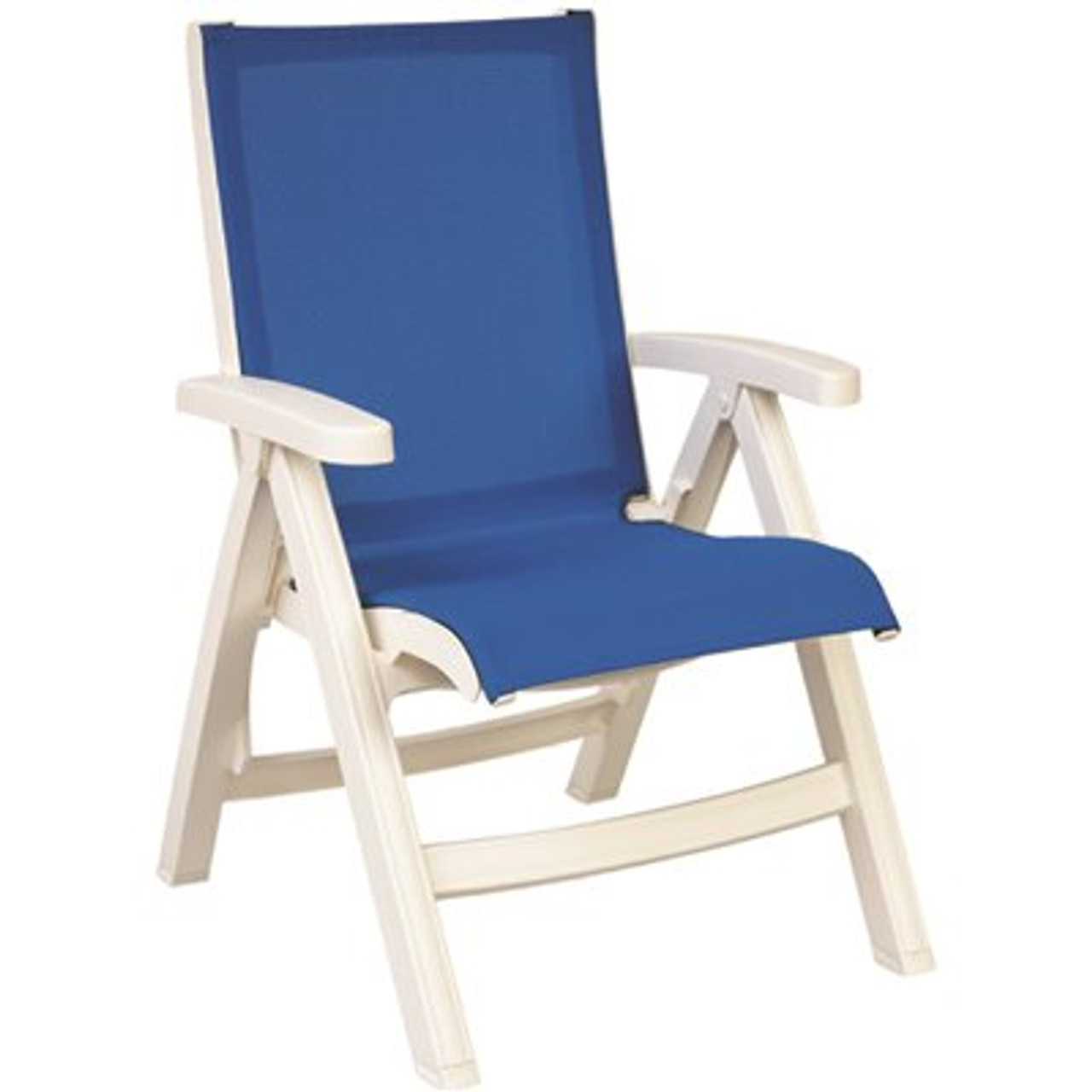 Jamaica Beach Mid Back Folding Outdoor Dining Chair in Blue Sling