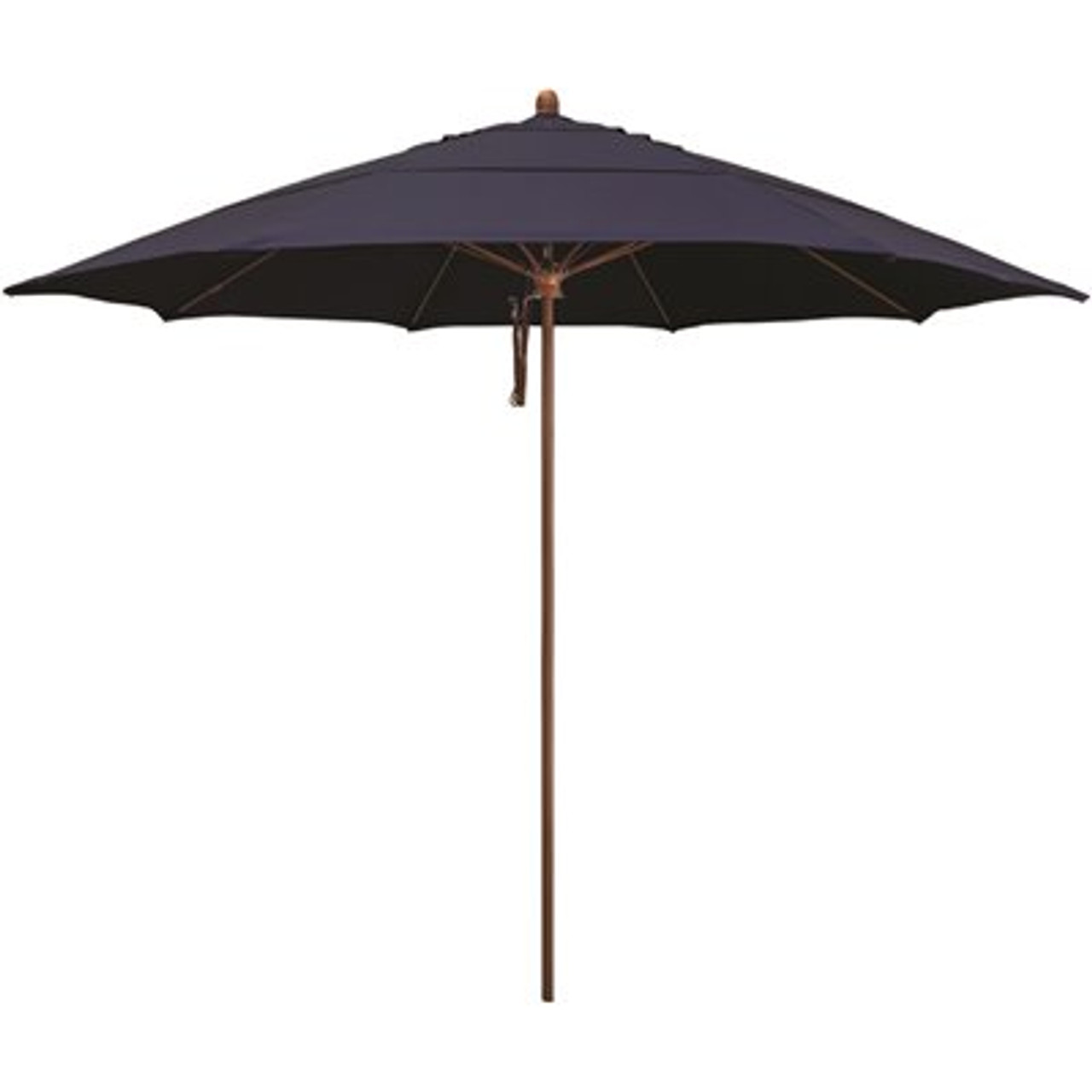 11 ft. Woodgrain Aluminum Commercial Market Patio Umbrella Fiberglass Ribs and Pulley Lift in Navy Sunbrella