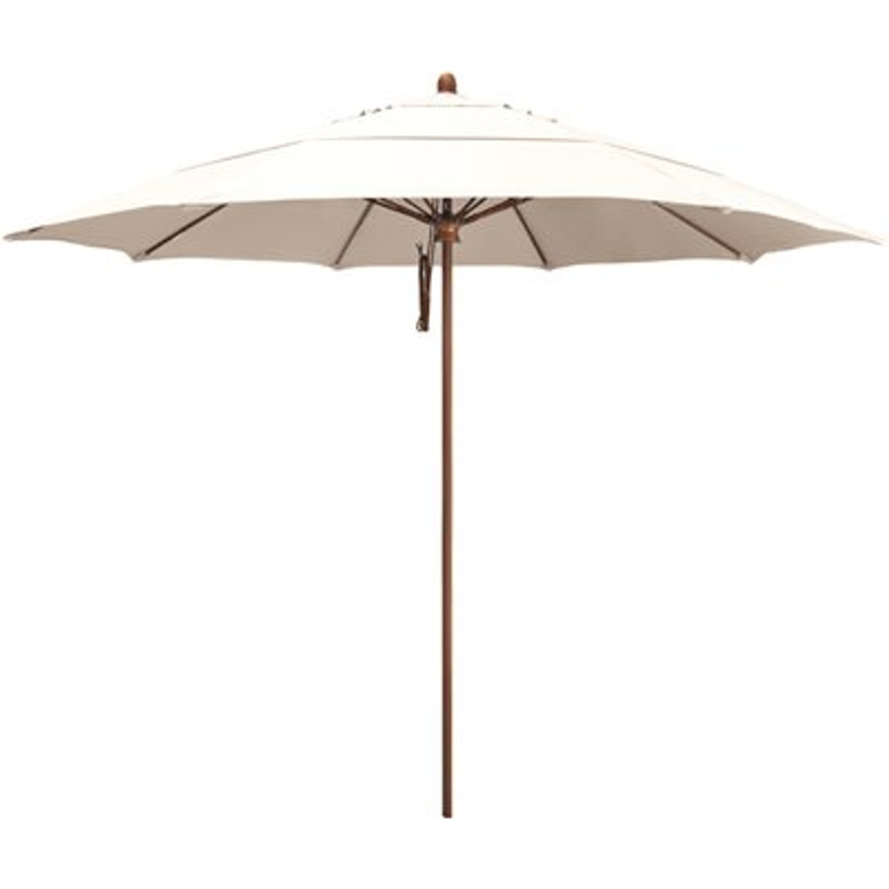 11 ft. Woodgrain Aluminum Commercial Market Patio Umbrella Fiberglass Ribs and Pulley Lift in Natural Sunbrella