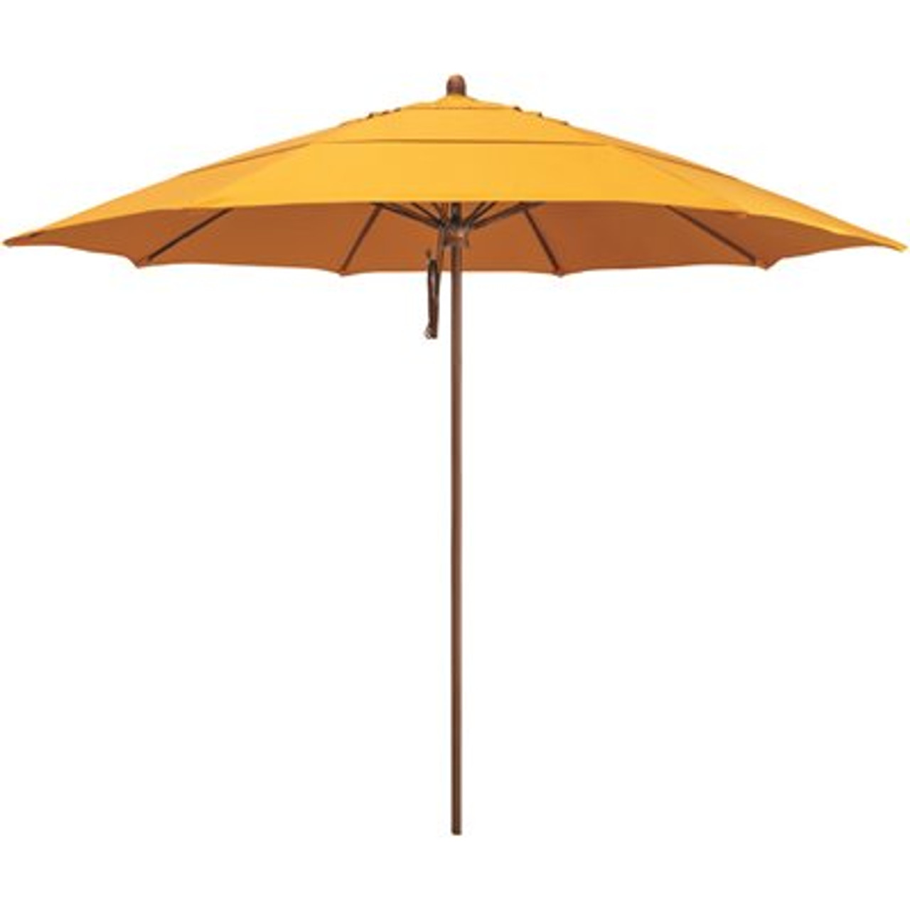 11 ft. Woodgrain Aluminum Commercial Market Patio Umbrella Fiberglass Ribs and Pulley Lift in Sunflower Yellow Sunbrella