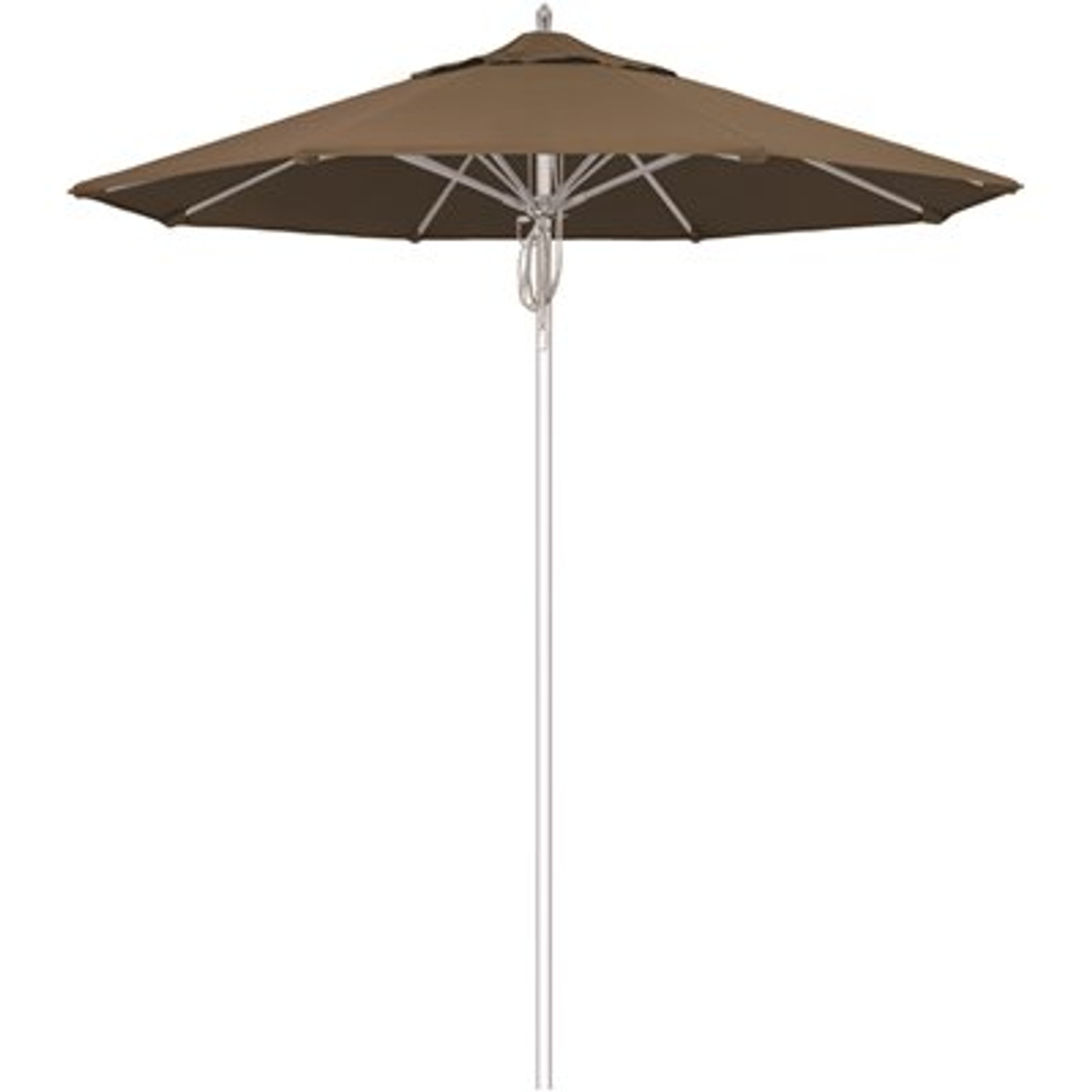 7.5 ft. Silver Aluminum Commercial Market Patio Umbrella Fiberglass Ribs and Pulley Lift in Cocoa Sunbrella