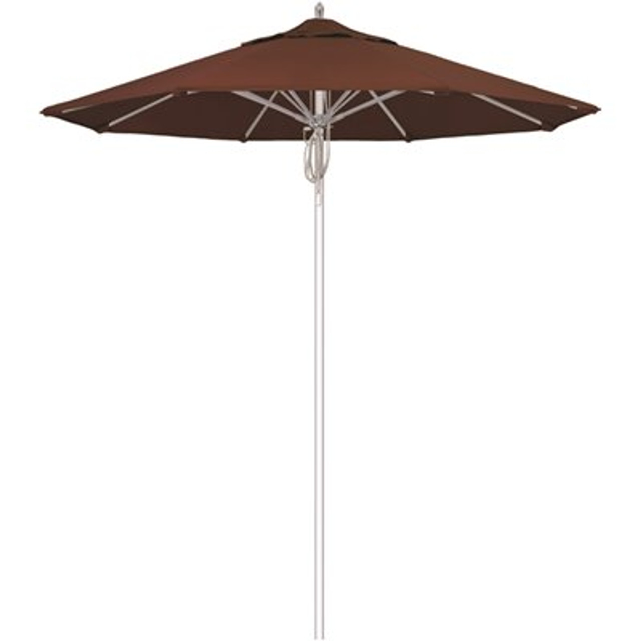 7.5 ft. Silver Aluminum Commercial Market Patio Umbrella Fiberglass Ribs and Pulley Lift in Bay Brown Sunbrella