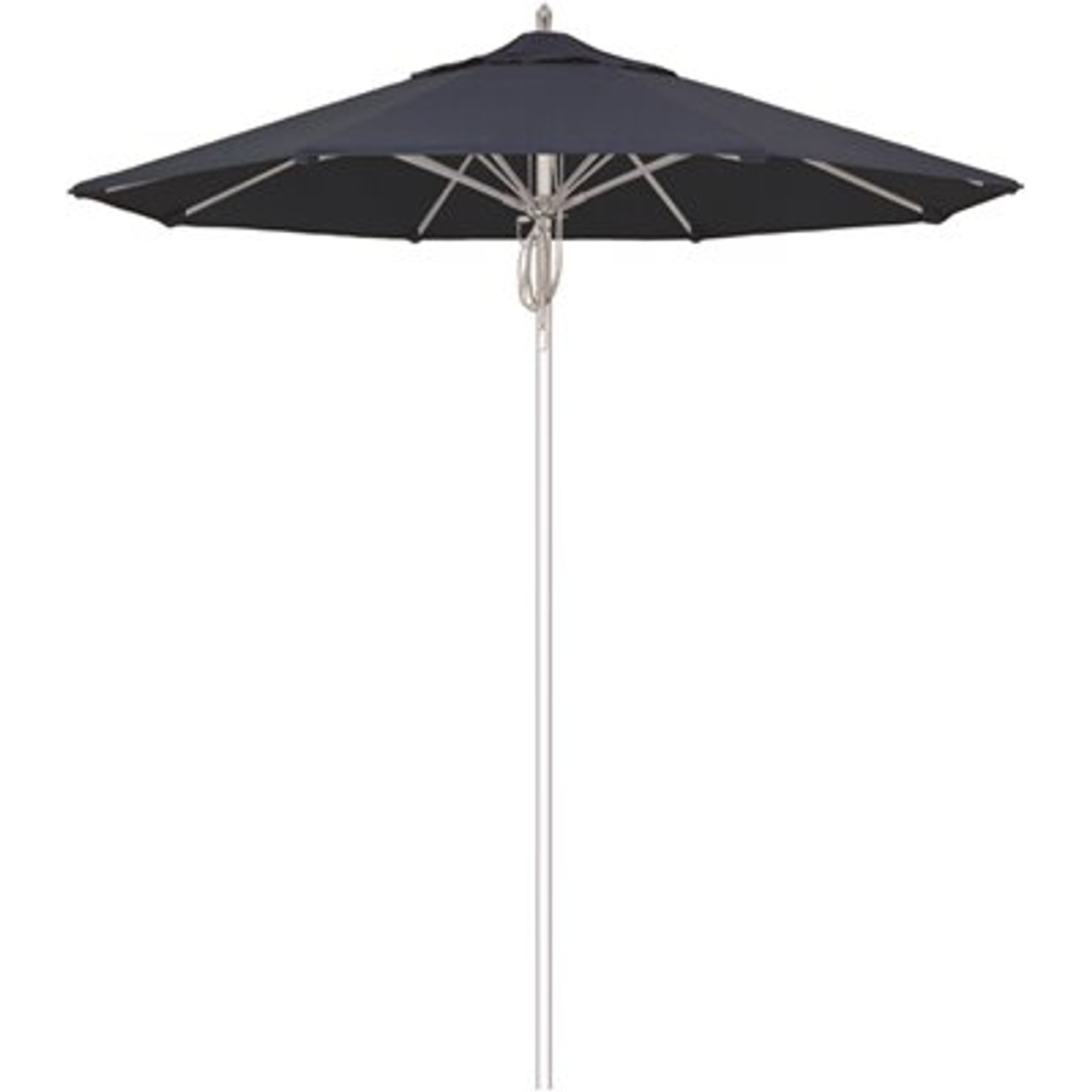 7.5 ft. Silver Aluminum Commercial Market Patio Umbrella Fiberglass Ribs and Pulley Lift in Spectrum Indigo Sunbrella