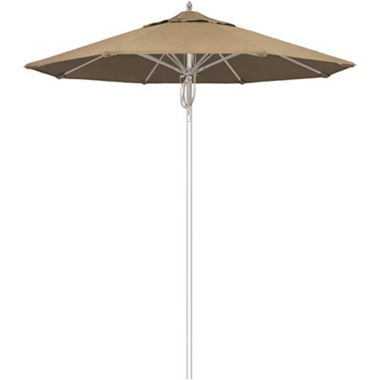 7.5 ft. Silver Aluminum Commercial Market Patio Umbrella Fiberglass Ribs and Pulley Lift in Heather Beige Sunbrella