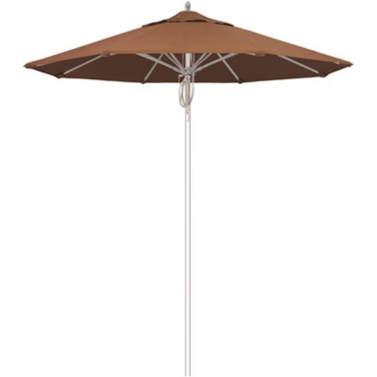 7.5 ft. Silver Aluminum Commercial Market Patio Umbrella Fiberglass Ribs and Pulley Lift in Heather Teak Sunbrella