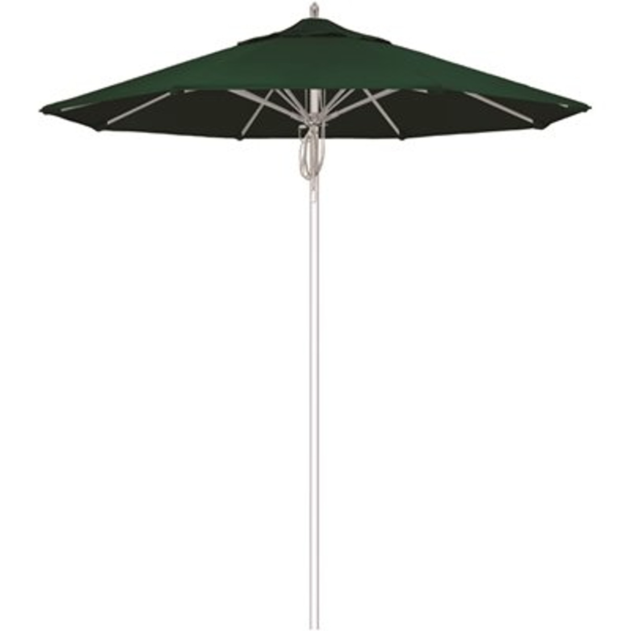 7.5 ft. Silver Aluminum Commercial Market Patio Umbrella Fiberglass Ribs and Pulley Lift in Forest Green Sunbrella