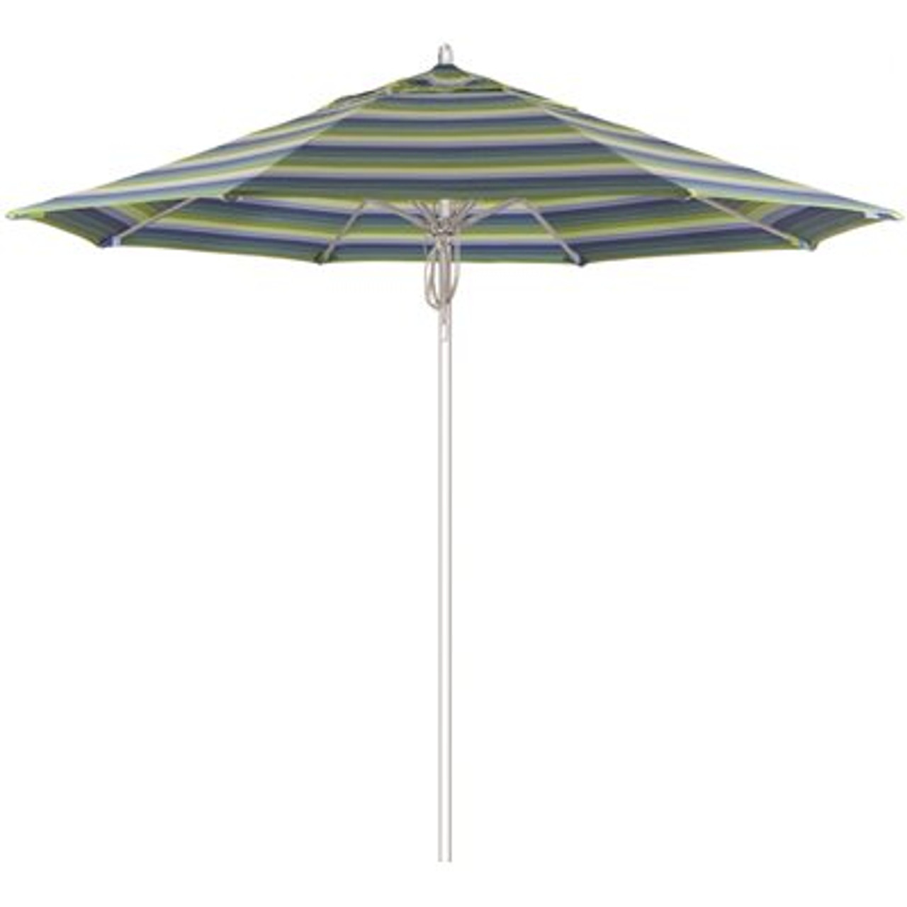 9 ft. Silver Aluminum Commercial Fiberglass Ribs Market Patio Umbrella and Pulley Lift in Seville Seaside Sunbrella