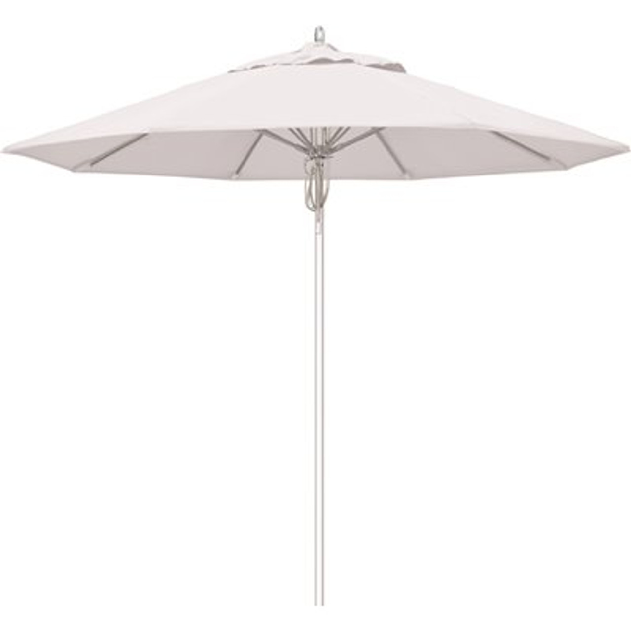 9 ft. Silver Aluminum Commercial Fiberglass Ribs Market Patio Umbrella and Pulley Lift in Natural Sunbrella