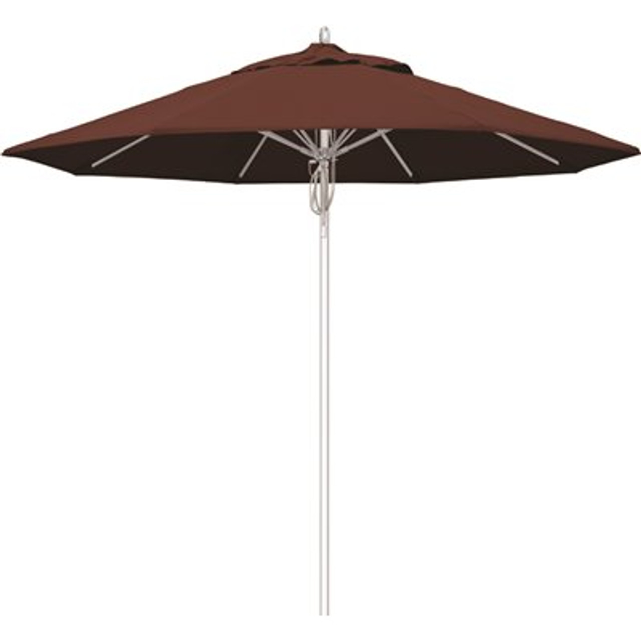 California Umbrella 9 ft. Silver Aluminum Commercial Fiberglass Ribs Market Patio Umbrella and Pulley Lift in Henna Sunbrella