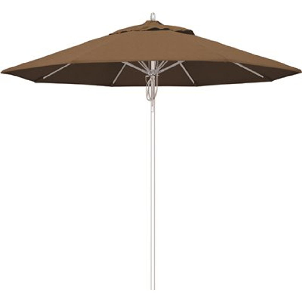 California Umbrella 9 ft. Silver Aluminum Commercial Fiberglass Ribs Market Patio Umbrella and Pulley Lift in Teak Sunbrella
