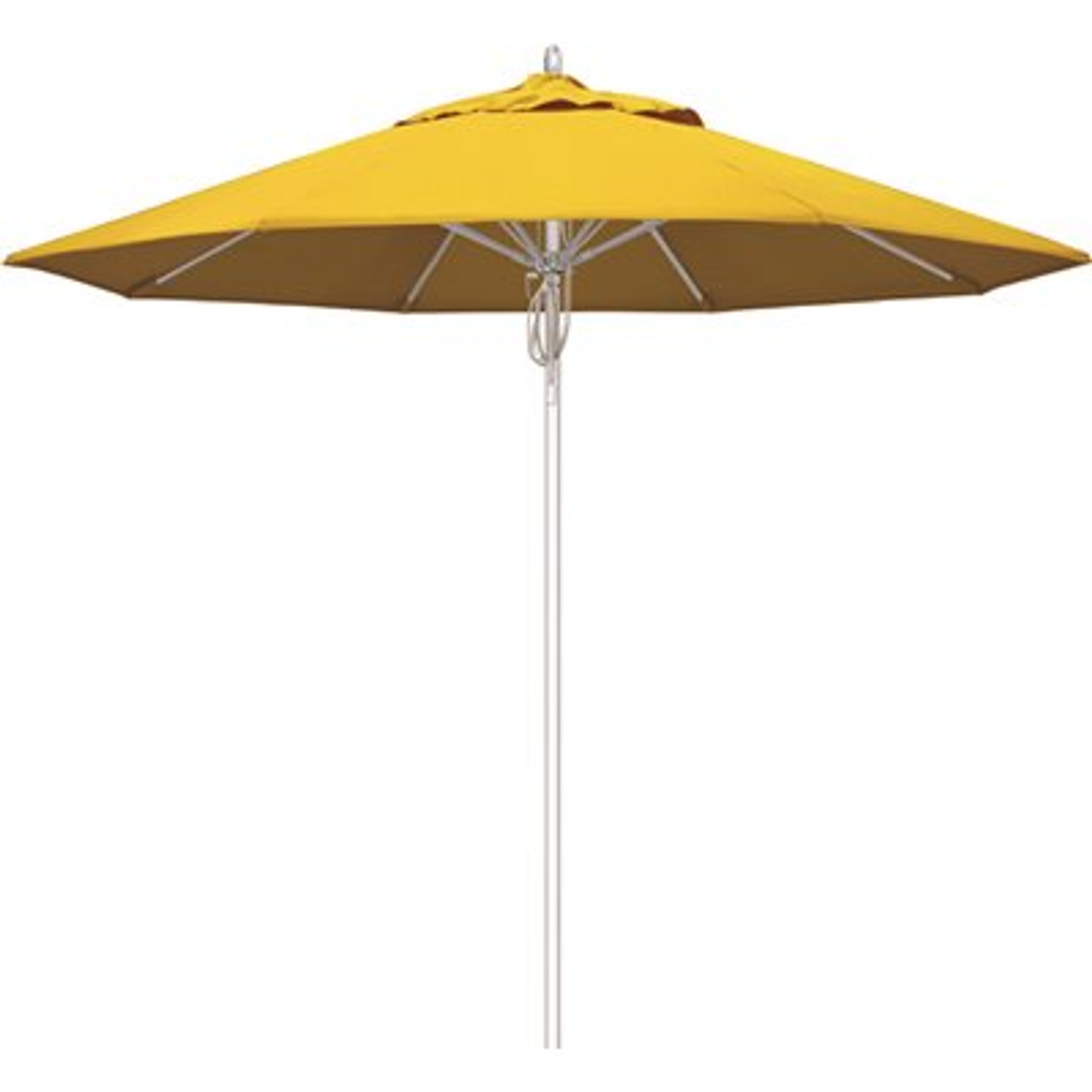 9 ft. Silver Aluminum Commercial Fiberglass Ribs Market Patio Umbrella and Pulley Lift in Sunflower Yellow Sunbrella